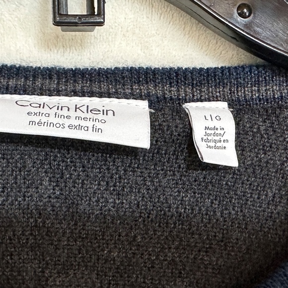Calvin Klein Sweater Men's LG Blue Long Sleeve Pullover Extra Fine Merino Wool - Picture 5 of 6
